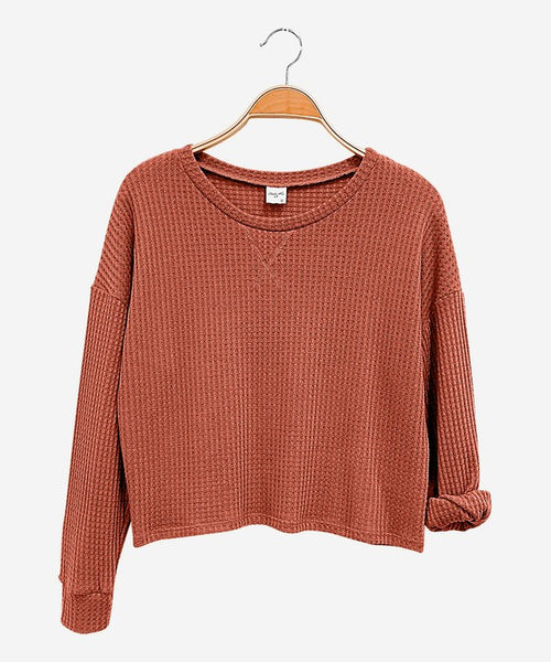 Waffle Crop Sweater - Rust