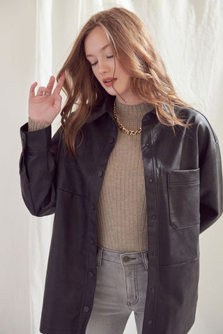 Phoebe Oversized Faux Leather Shirt Jacket
