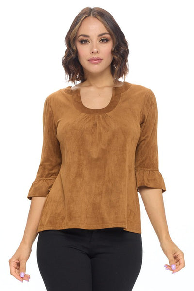 Faux Suede Ruffle Sleeve Top