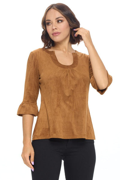 Faux Suede Ruffle Sleeve Top