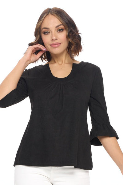 Faux Suede Ruffle Sleeve Top