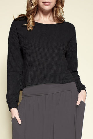 Waffle Crop Sweater - Black