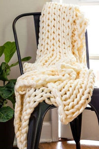 Chunky Knit Throw Blanket - Cream