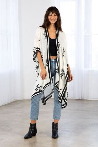 Love, Peace, Happiness Open Front Kimono