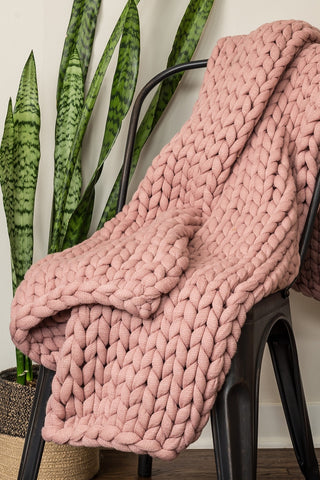 Chunky Knit Throw Blanket - Mauve