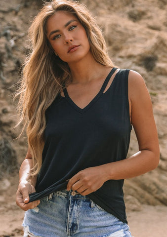 Essential V Neck Shoulder Cut Out Tank Top
