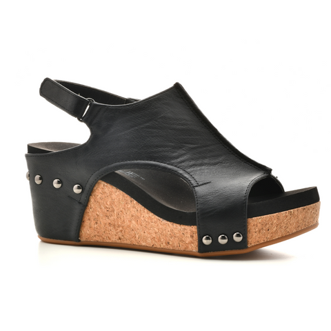 Carley Black Peep Toe Wedge Sandal