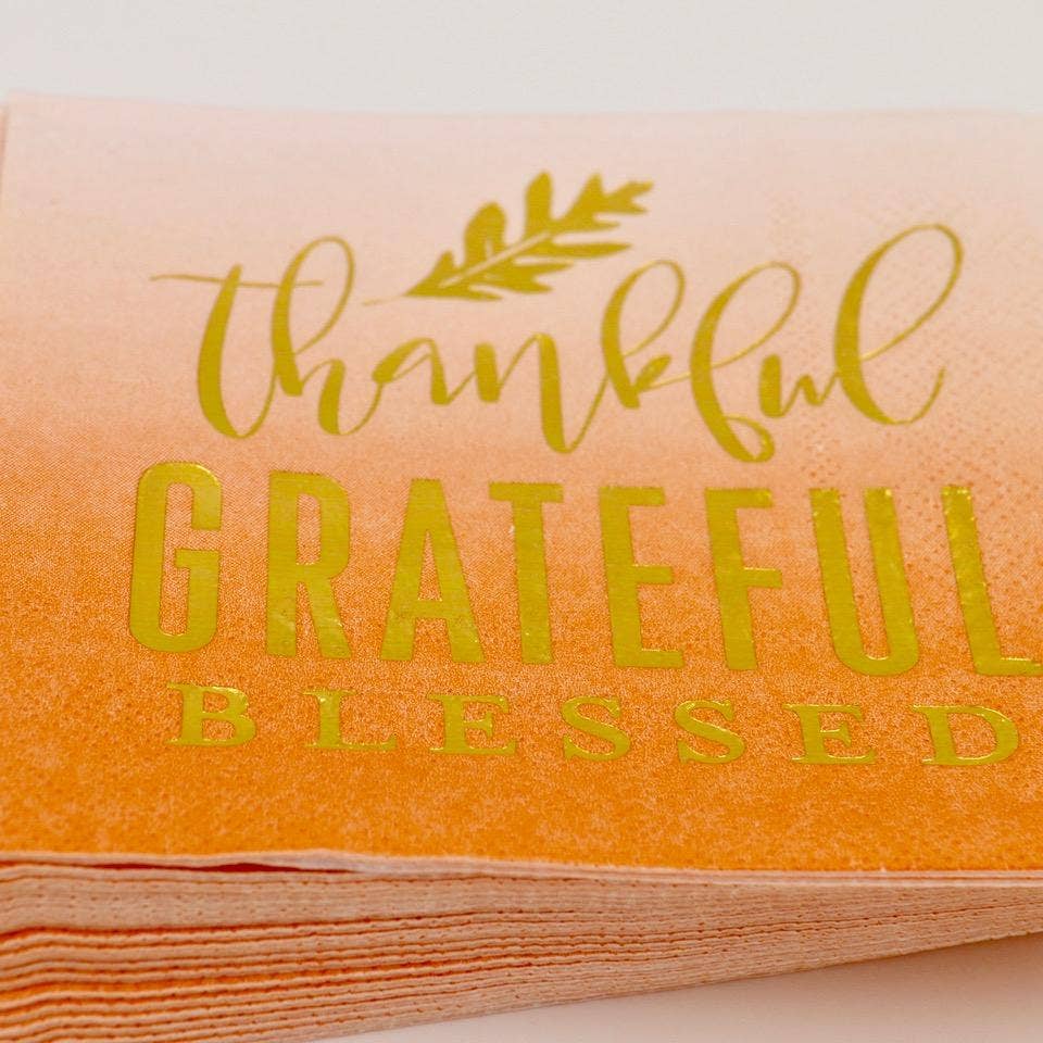 Fall Cocktail Napkins 20 Count | Thankful Grateful Gold Foil