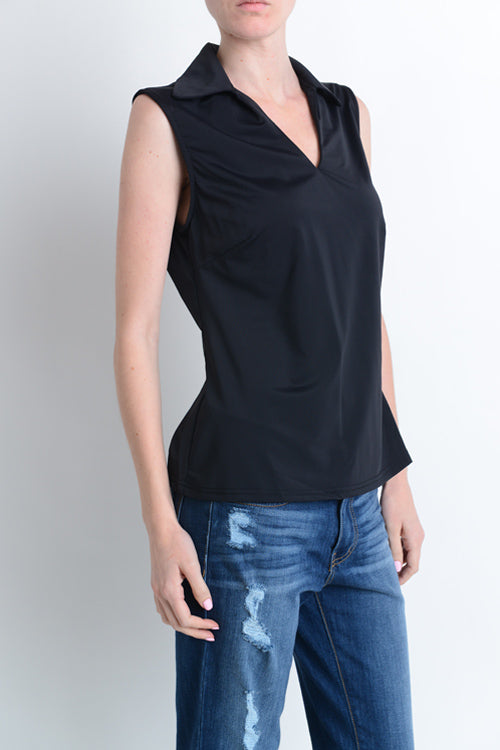 Black Sleeveless Polo Shirt