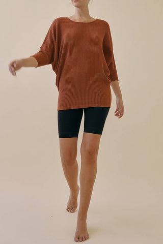 Waffle Sweater Side Drape Dolman Tunic