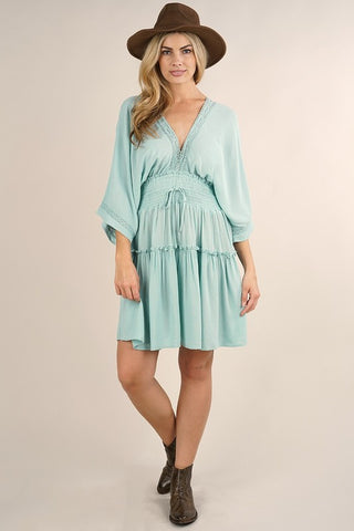 Lace Trimmed V-Neck Mini Dress