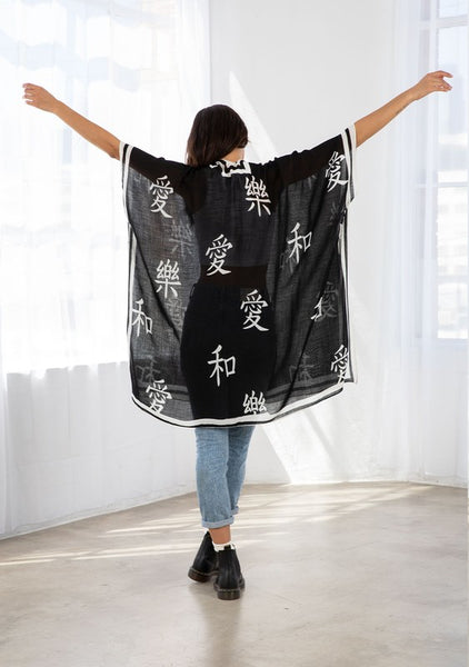Love, Peace, Happiness Open Front Kimono