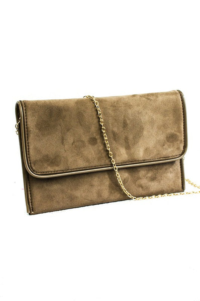 Suede Flap Over Clutch