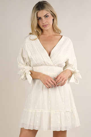 White Bohemian Floral Embroidered Mini Dress