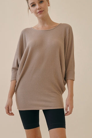 Waffle Sweater Side Drape Dolman Tunic