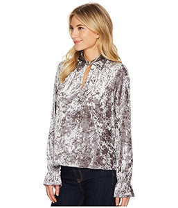 ROMEO & JULIET COUTURE Knit Crushed Velvet Keyhole Blouse - Silver