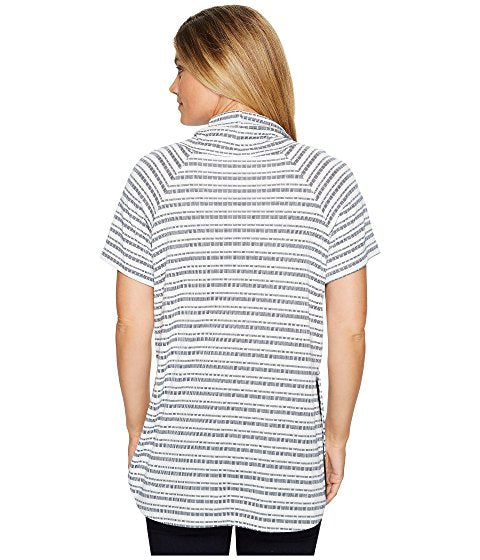 TWO by Vince Camuto Short Sleeve Variegated Stripe Rib Funnel Neck Pullover