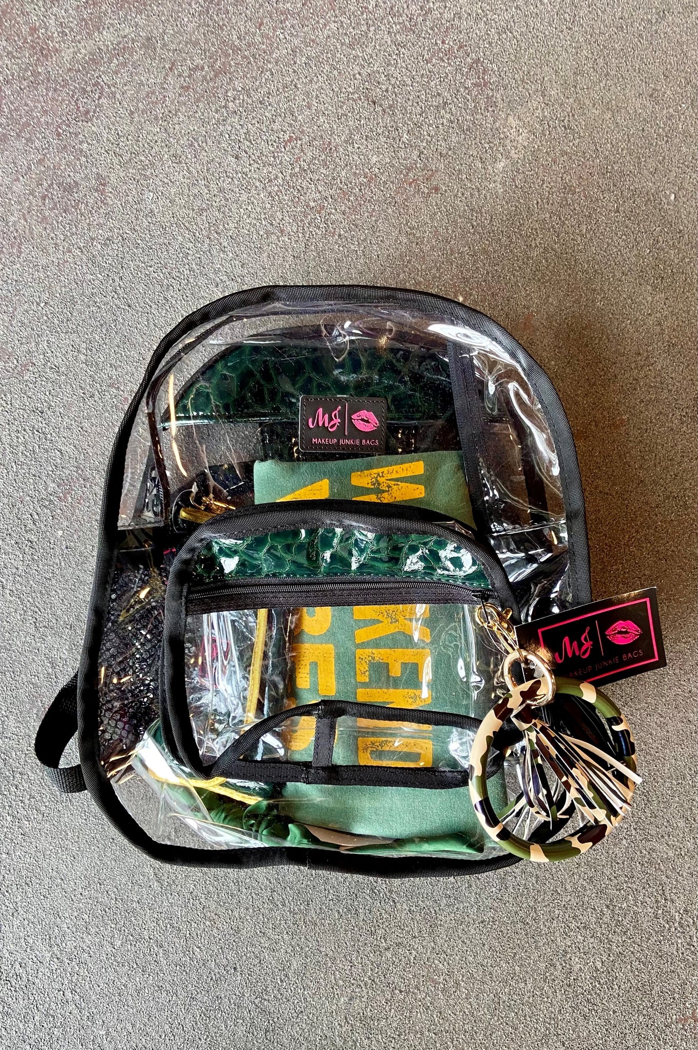 Makeup Junkie In The Clear Mini Backpack - Emerald Gator