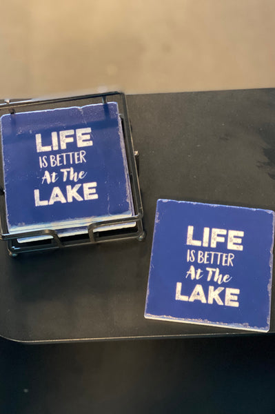 Life Is Better At The Lake Stone Coaster Gift Set