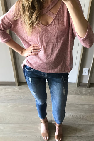 Dolman Sleeve Crisscross Tunic - Rose