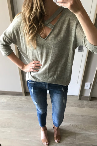 Dolman Sleeve Crisscross Tunic - Sage