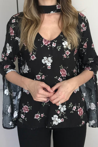BOHO FLORAL TUNIC - BLACK
