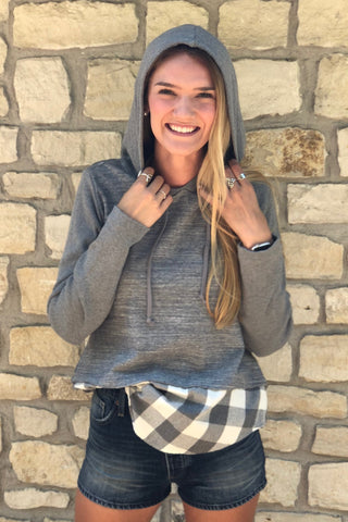 mododoc Pullover Hoodie with Plaid Hem