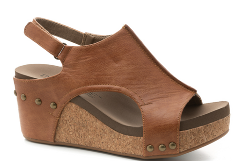Carley Cognac Peep Toe Wedge Sandal
