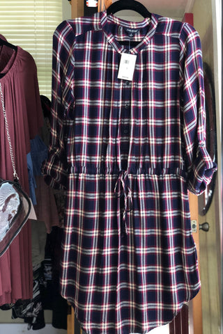 Lucky Brand Bungalow Plaid Dress - Navy Multi