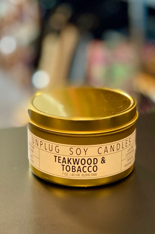 Gold Tin Candle - Teakwood-Tobacco