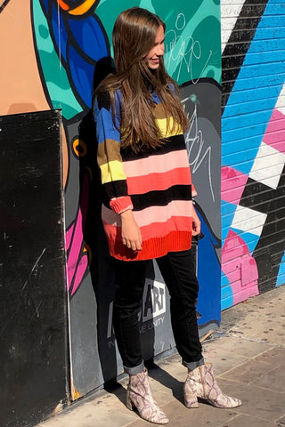 RAINBOW COLOR BLOCK LOOSE FIT SWEATER
