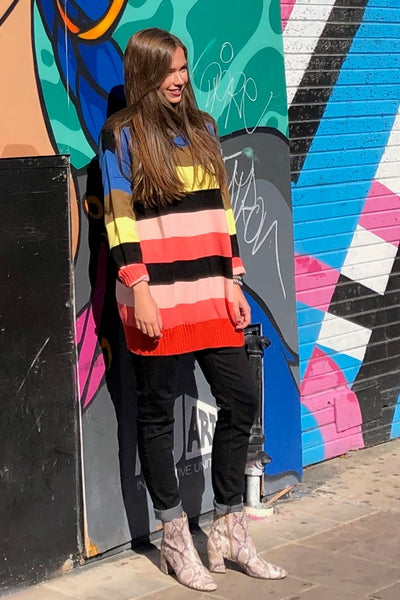 RAINBOW COLOR BLOCK LOOSE FIT SWEATER