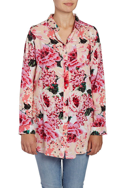 Jag Jeans Magnolia Tunic in Rayon Print - Pink Poppies
