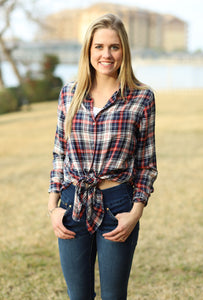 Magnolia Tunic in Rayon Plaid (Coral Plaid)