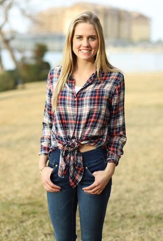 Magnolia Tunic in Rayon Plaid (Coral Plaid)