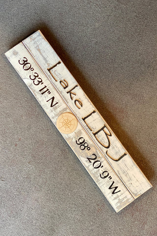 Lake LBJ Coordinates Wall Sign
