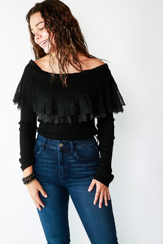 Lace Ruffle Off-The-Shoulder Top