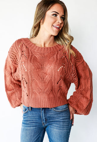 CABLE KNIT BALLOON SLEEVE SWEATER