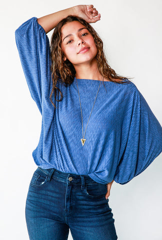 BOAT NECK BALLOON SLEEVES KNIT TOP