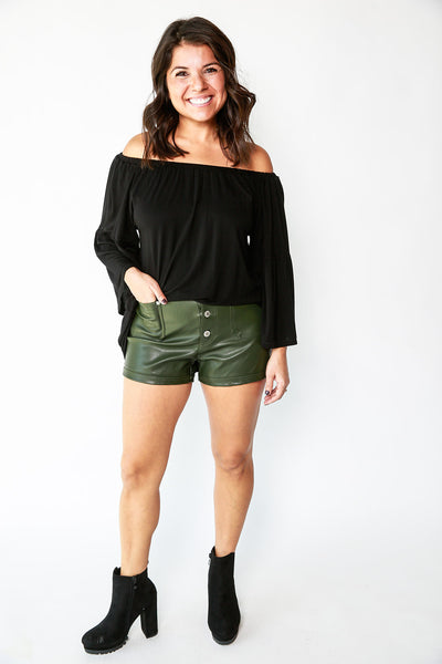 FAUX LEATHER BUTTON DOWN SHORTS