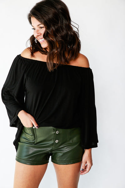 FAUX LEATHER BUTTON DOWN SHORTS