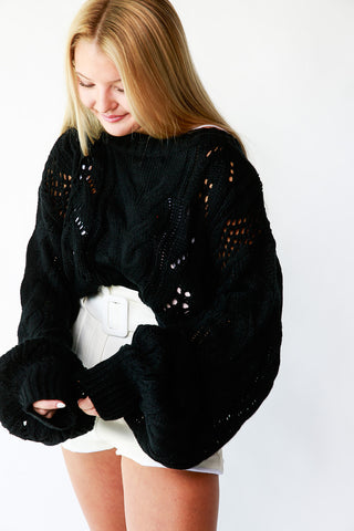 CABLE KNIT BALLOON SLEEVE SWEATER