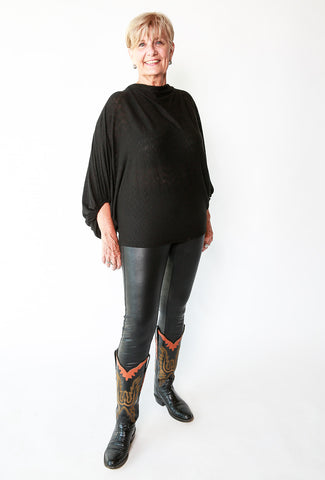 BOAT NECK BALLOON SLEEVES KNIT TOP