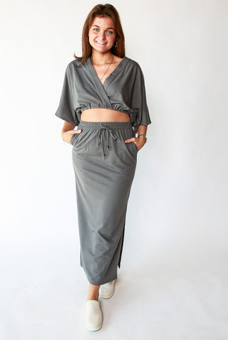 BRUSHED ORGANIC HEMP Side Slit Maxi Skirt