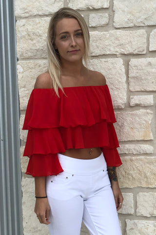 COPACABANA CROP TOP ~ TOMATO RED CHIFFON