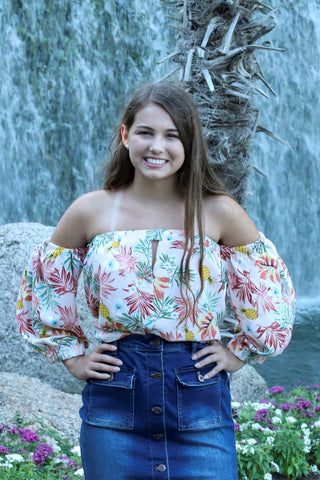 Off The Shoulder Tropical Print Blouse