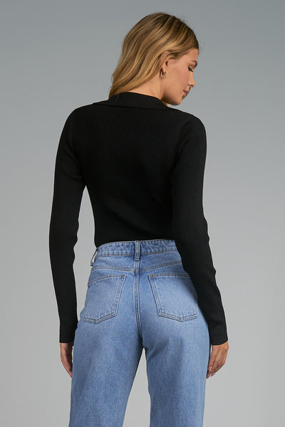 Collared Sweater Bodysuit - Black