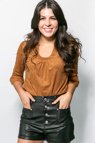 Faux Suede Ruffle Sleeve Top