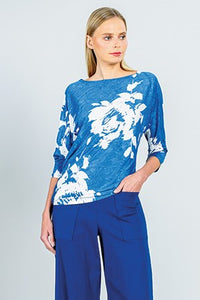 Crush Silk Knit - Half & Half Sleeve Top - Dreamy Floral-Blue
