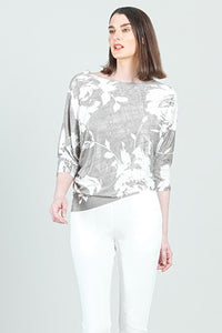 Crush Silk Knit - Half & Half Sleeve Top - Dreamy Floral-Taupe